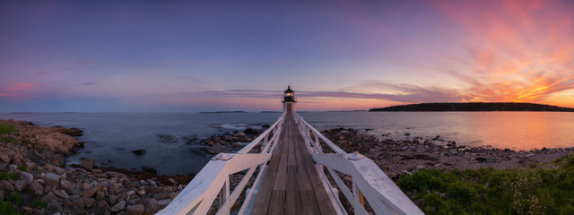 Marshall Point Lighthouse Panorama at Sunset  - obrazy, fototapety, plakaty