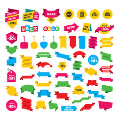 Obraz premium Sale speech bubble icons. Buy cart symbol.