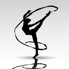 Creative silhouette of gymnastic girl.