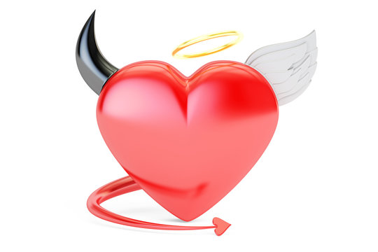 Angel and Devil Heart 2 in 1, 3D rendering
