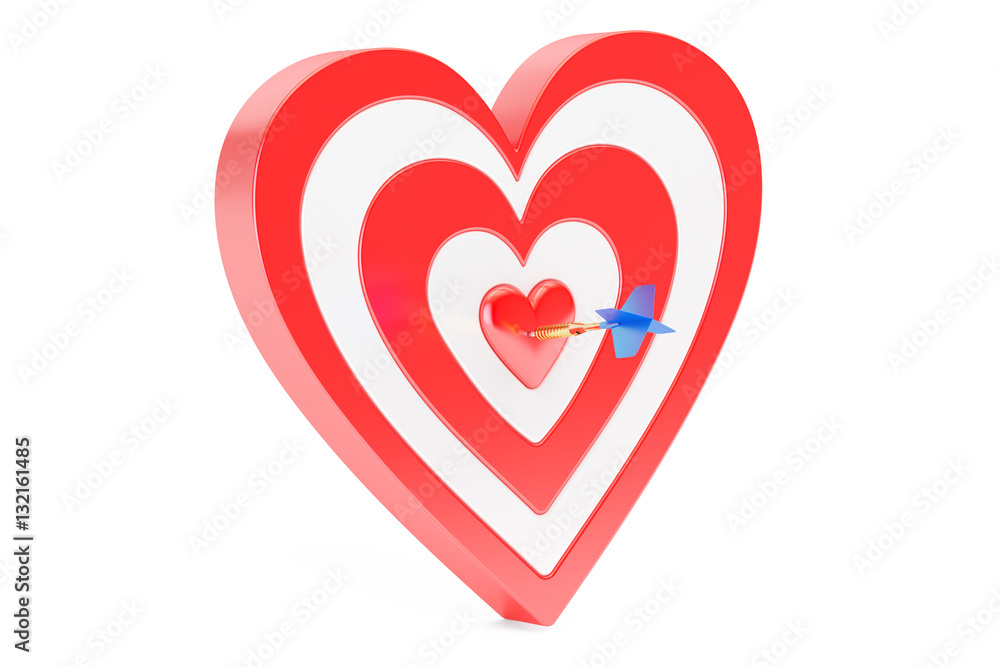 Poster heart target with arrow, 3d rendering