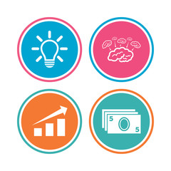 Chart with arrow, brainstorm. Cash money.
