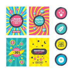 Naklejka premium Usb flash drive icons. Notebook or Laptop pc.