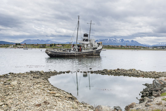 Wreck vessel in the bay of Ushuaia, Argentina.