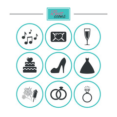 Wedding, engagement icons. Vow love letter.