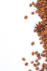 Coffee beans with white background for copy space.