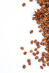 Coffee beans with white background for copy space.