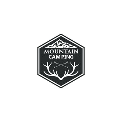 Monochrome logo, emblem mountain camping.