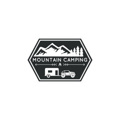 Monochrome logo, emblem mountain camping.