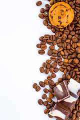Coffee beans with white background for copy space.