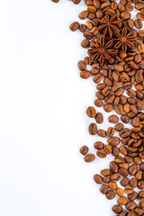 Coffee beans with white background for copy space.