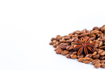 Coffee beans with white background for copy space.