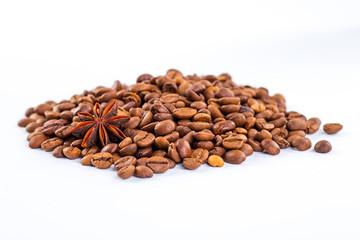 Coffee beans with white background for copy space.