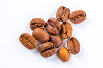 Coffee beans with white background for copy space.