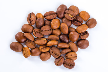 Coffee beans with white background for copy space.