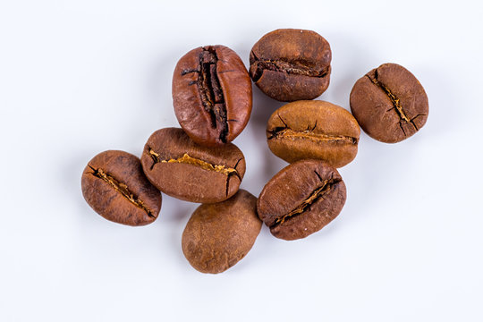 Coffee beans with white background for copy space.