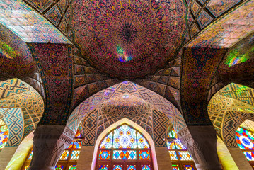Colored glass in Nasir ol Molk Mosque (Pink Mosque) in Shiraz city in Iran