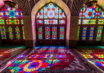 Naklejka na ściany i meble Colored glass in Nasir ol Molk Mosque (Pink Mosque) in Shiraz city in Iran