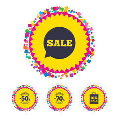 Sale speech bubble icon. Big sale shopping bag.