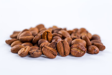 Coffee beans with white background for copy space.