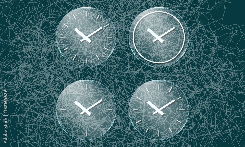 Poster four glass transparency objects with different watches