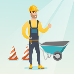 Builder giving thumb up vector illustration.