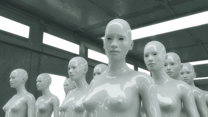 Obraz premium Human female clones in futuristic room