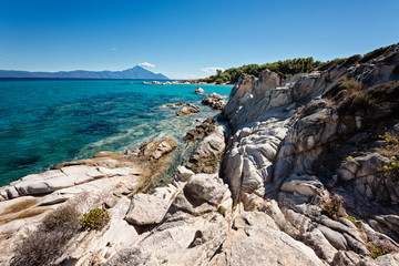 View of the Kavourotrupes beach, Sithonia, Halkidiki,  in Greece.