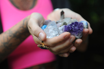 Woman's hands holding crystals