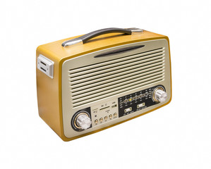 Yellow Vintage Style Radio Isolated On White Background