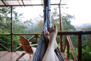 Relaxing in a hammock