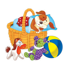 A cute puppy. Illustration for children. Funny cartoon character