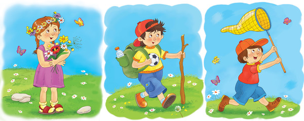 Happy kids enjoying their summer vacation. 