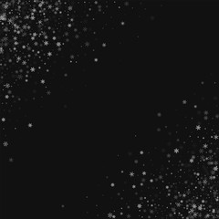Beautiful snowfall. Scatter abstract corners on black background. Vector illustration.