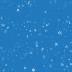 Sparse snowfall. Scatter horizontal lines on blue background. Vector illustration.