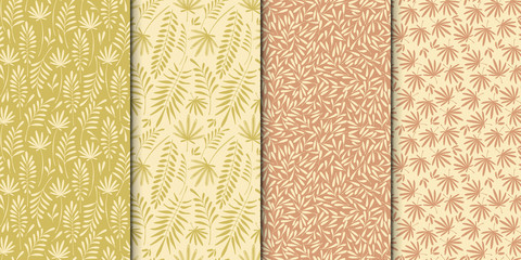 Floral pattern set. Leaves texture. Stylish abstract vector plant ornamental background collection.