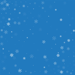 Sparse snowfall. Abstract scattered pattern on blue background. Vector illustration.