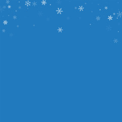Sparse snowfall. Abstract top border on blue background. Vector illustration.