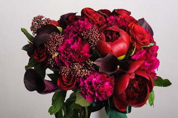 flower arrangement. Bouquet of red peonies. close-up