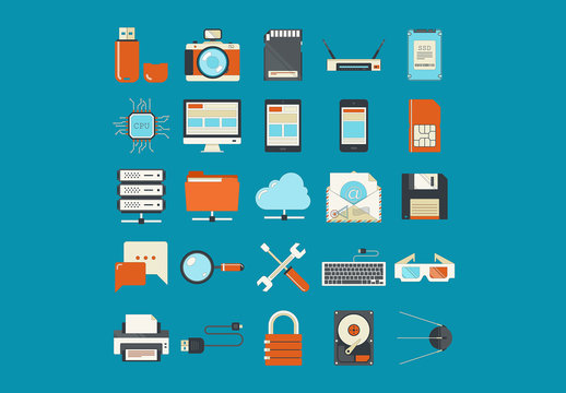 25 Illustrated Tech and Media Icons