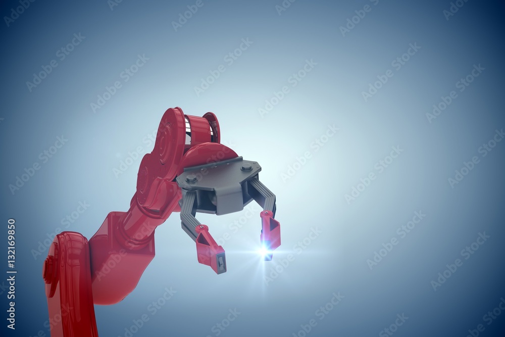 Poster composite image of cropped image of red robot arm with claw 3d
