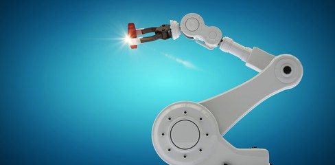 Composite image of hydraulics hand with gear 3d