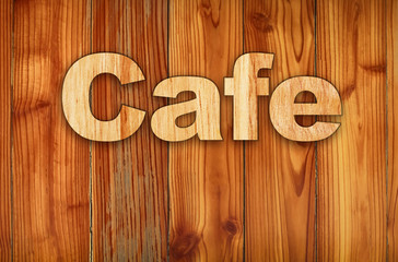 Beautiful wood background. Wooden words around about coffee shop or business. Coffee shop tags and banner equipments. A label for commercial use.