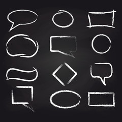 Chalk rough speech frames on blackboard background vector icons