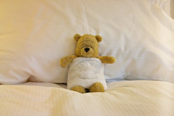 Bear is sick in bed