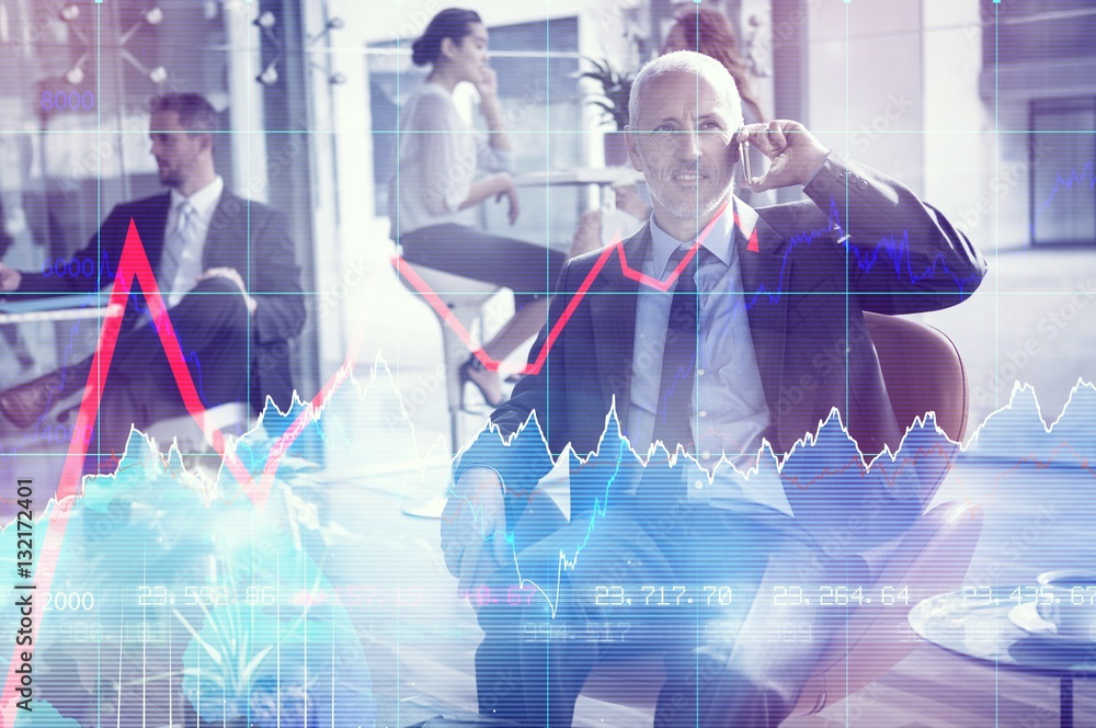 Poster composite image of financial chart with graph and arrows