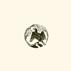 Abstract Round Cormorant Wild Logo Design