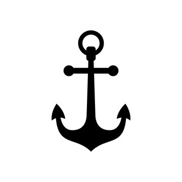 Anchor icon. Black icon isolated on white background. Anchor silhouette. Simple icon. Web site page and mobile app design vector element.