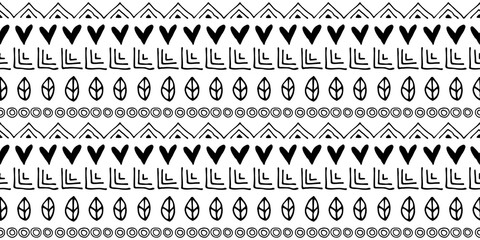 Seamless vector pattern Black and white geometrical background with hand drawn little decorative elements.Simple design. Graphic vector illustration Template for wrapping, background, wallpaper