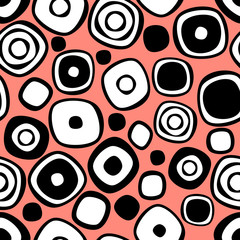 Seamless vector geometrical pattern. Endless red and black background with hand drawn circles. Graphic illustration. Print for cover, fabric, wrapping, background.